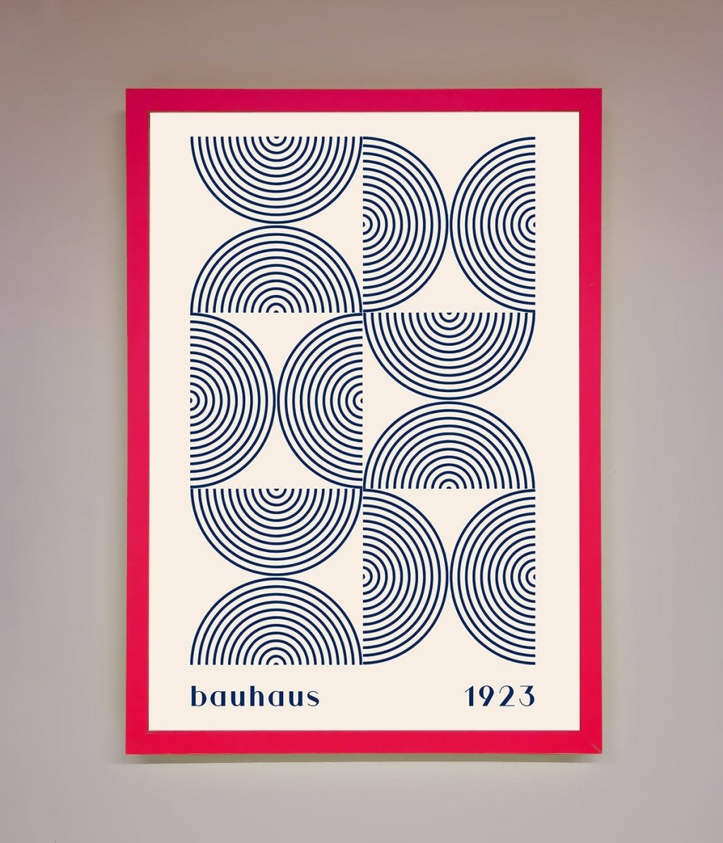 Navy Abstract Bauhaus Print Framed Poster