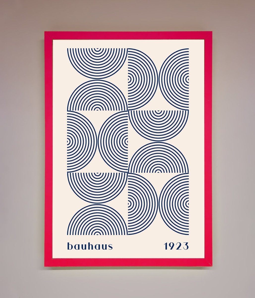 Navy Abstract Bauhaus Print Framed Poster
