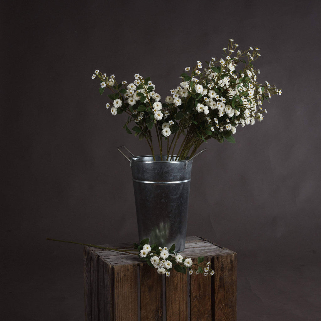 White wild meadow rose floral spray with lifelike plastic petals, perfect for minimalist home decor. by sostter at brixbailey.com