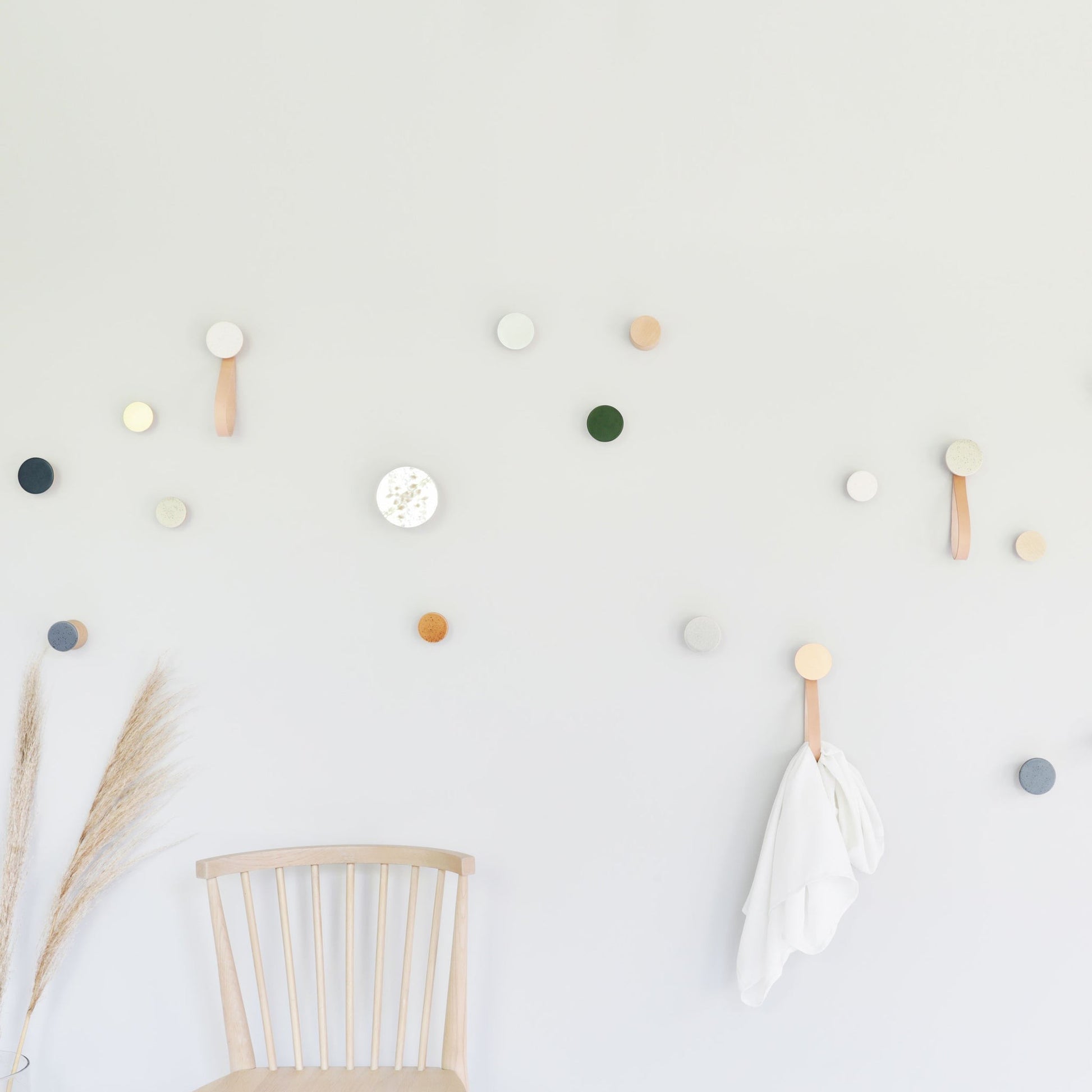 elegant beech wood wall hook with white sand ceramic and terracotta orange specks