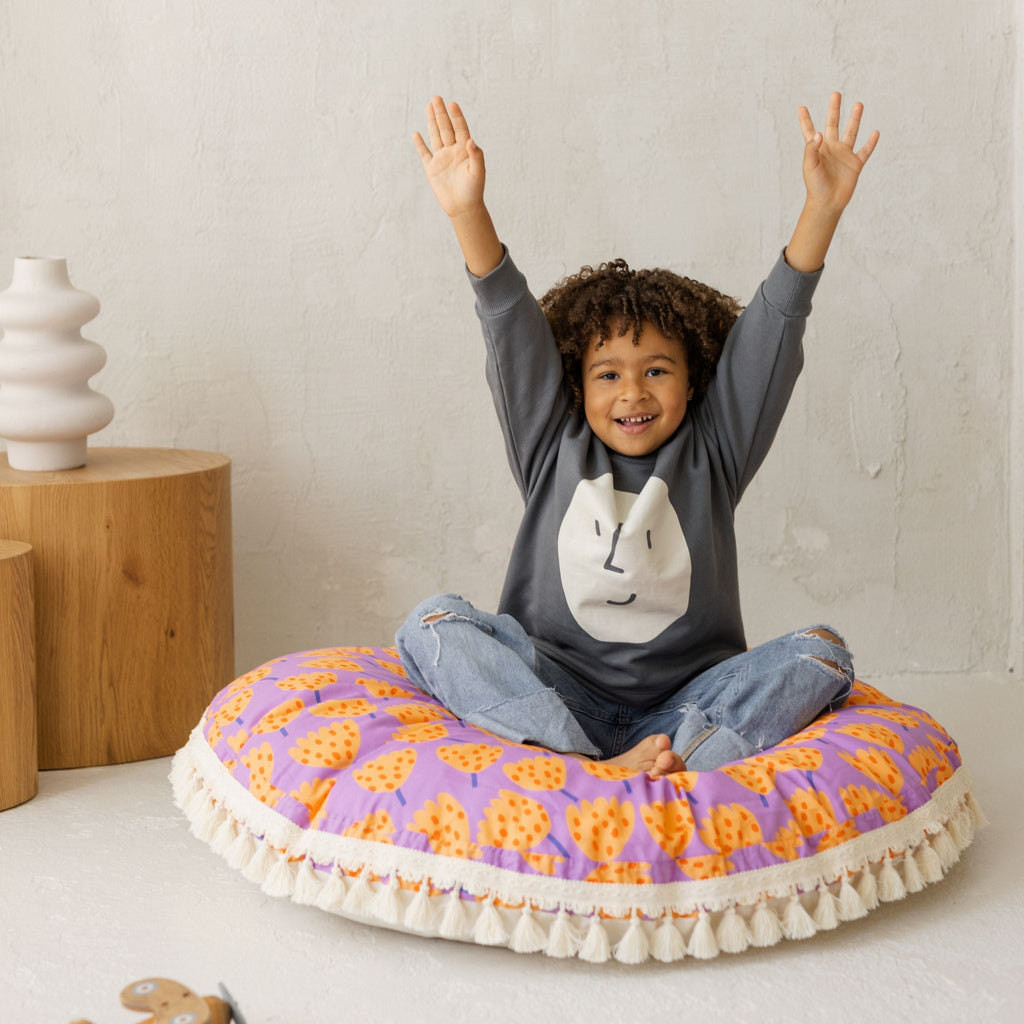 Large Kids Floor Cushion in Vibrant Tulip Pattern