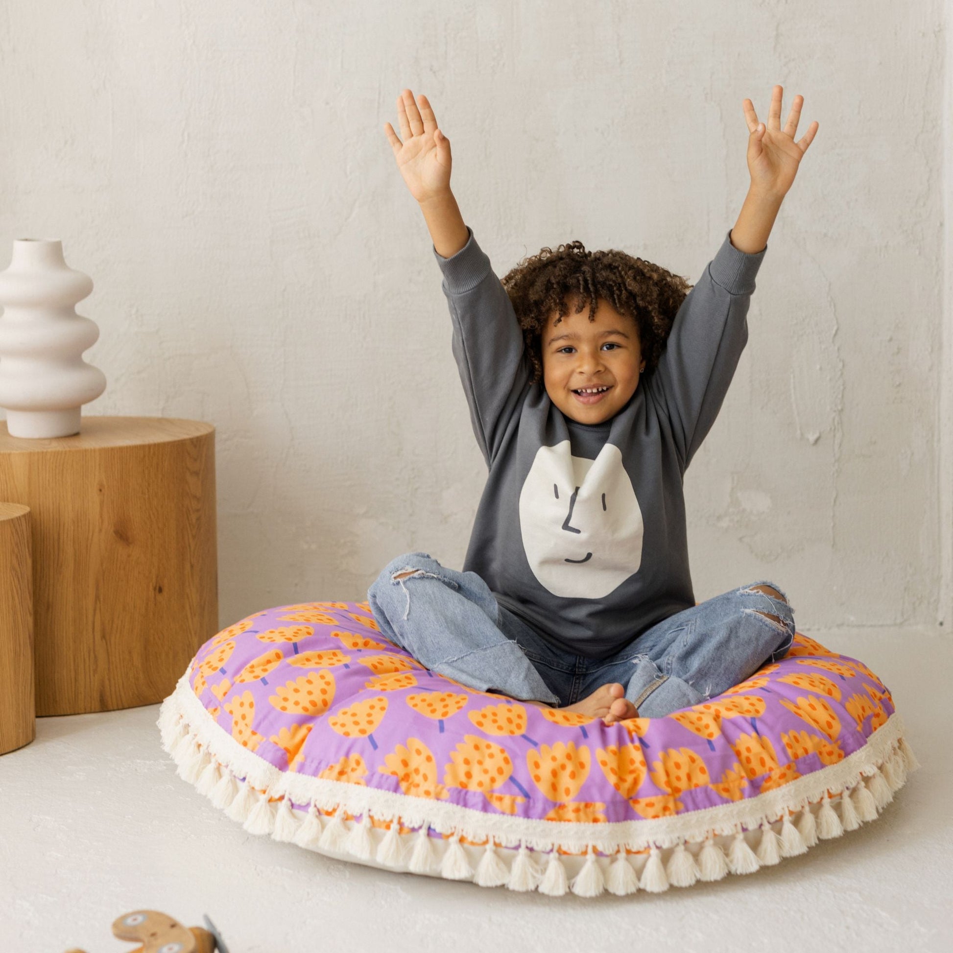 Large Kids Floor Cushion in Vibrant Tulip Pattern