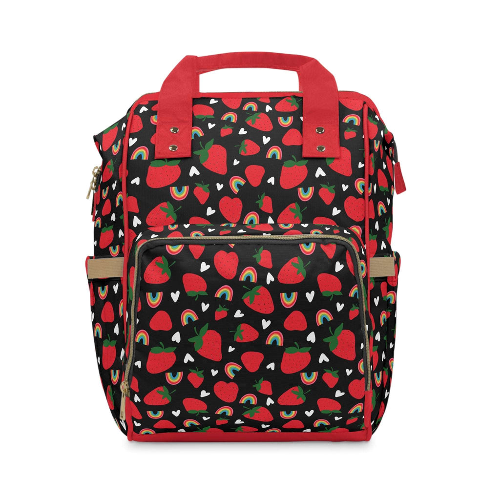 Black Strawberry Print Baby Changing Backpack