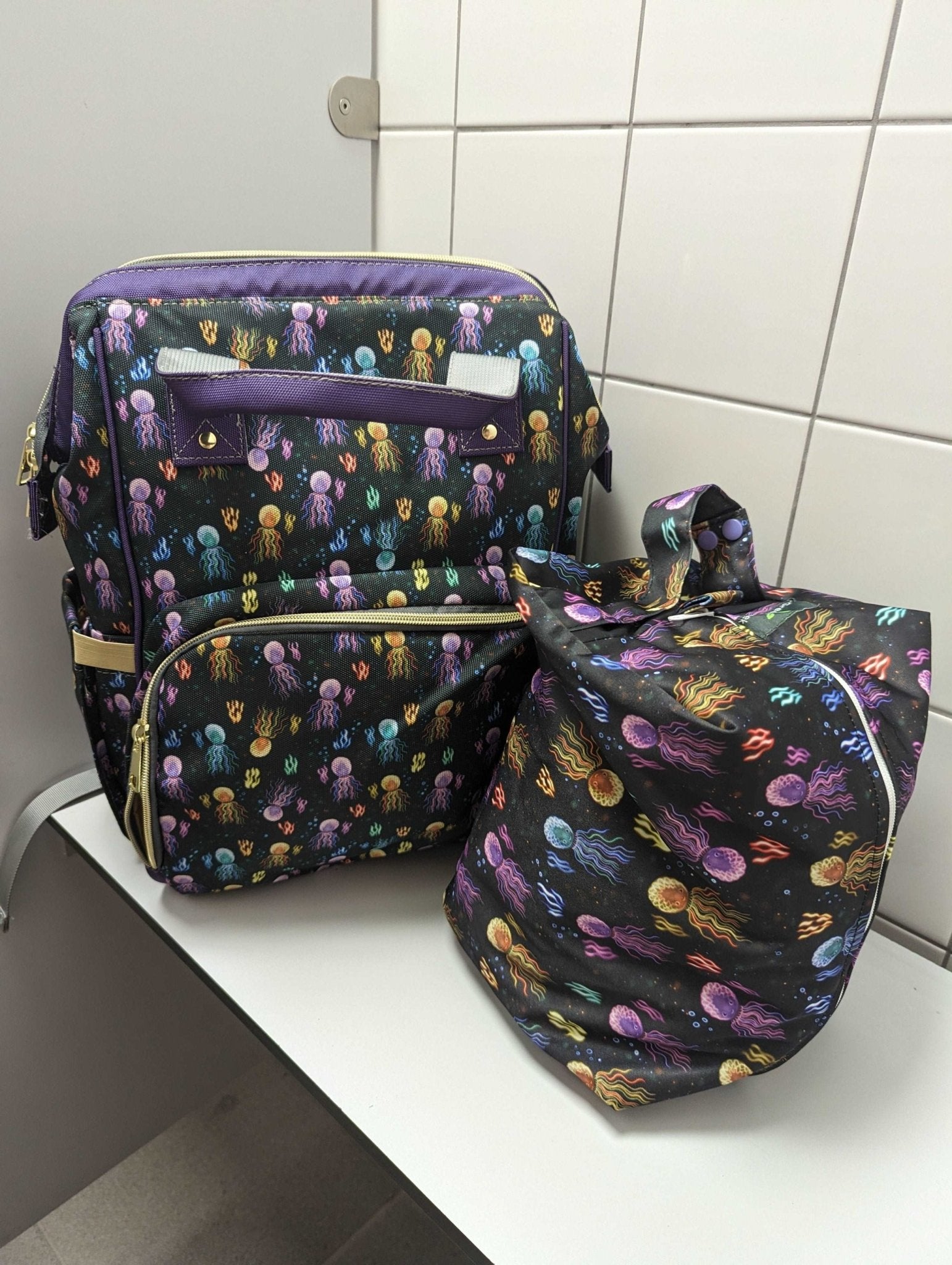 Black Baby Changing Bag with Ocean Print