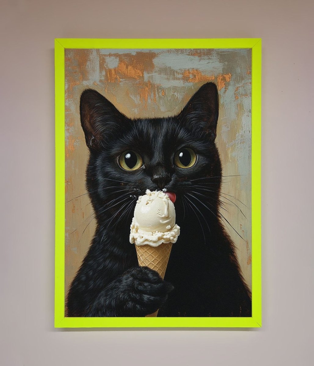 Black Cat Vanilla Ice Cream Framed Wall Art