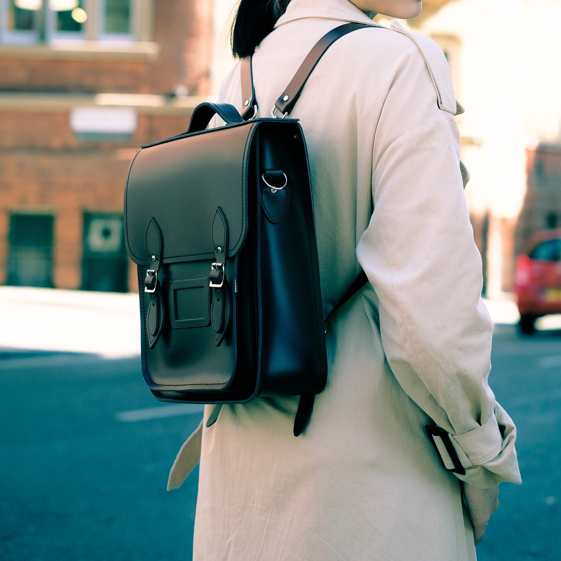 Handmade Leather City Backpack Navy Blue