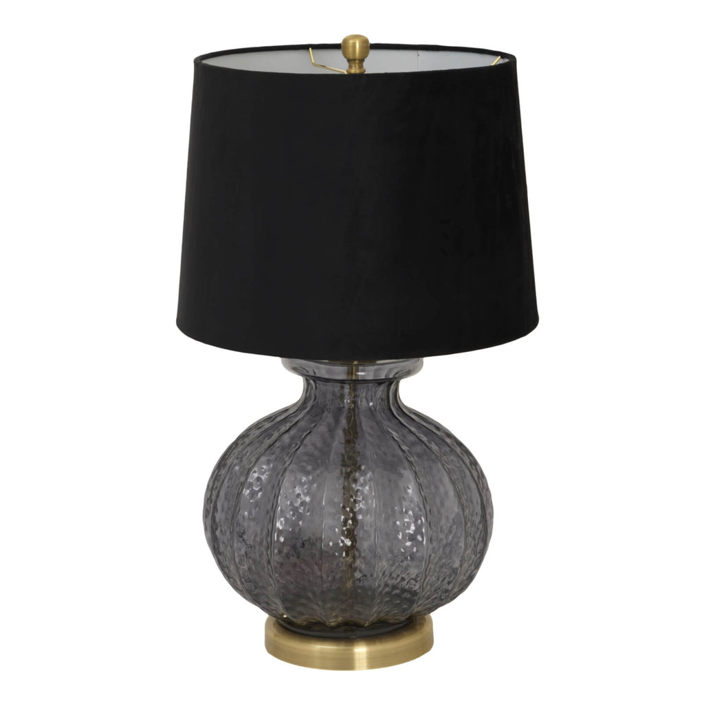 Black Fluted Glass Table Lamp with Velvet Shade