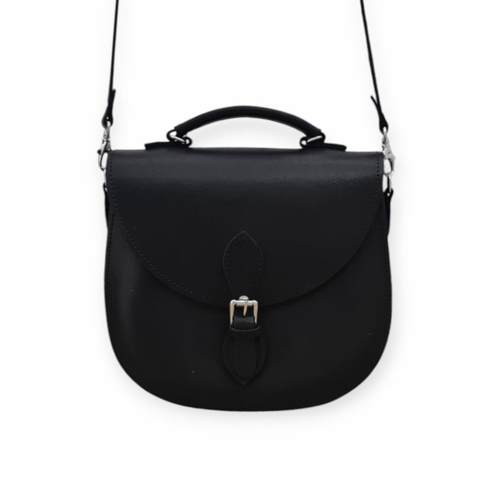 Handmade Black Leather Saddle Bag