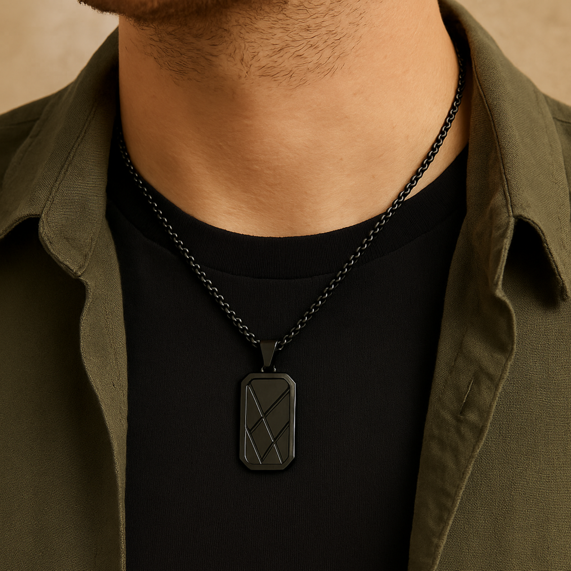Personalised Men's Contemporary Black Dog Tag Necklace