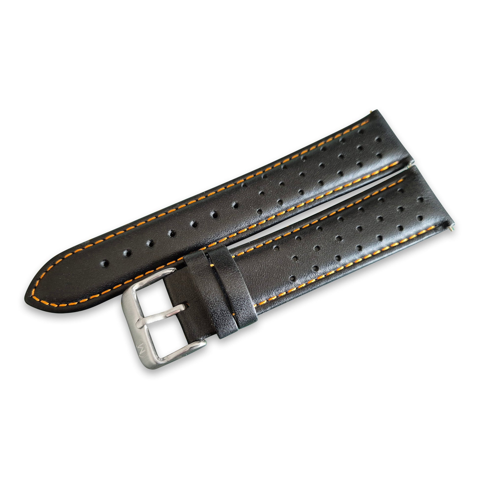 Black and Orange Leather Rally Watch Strap 22mm