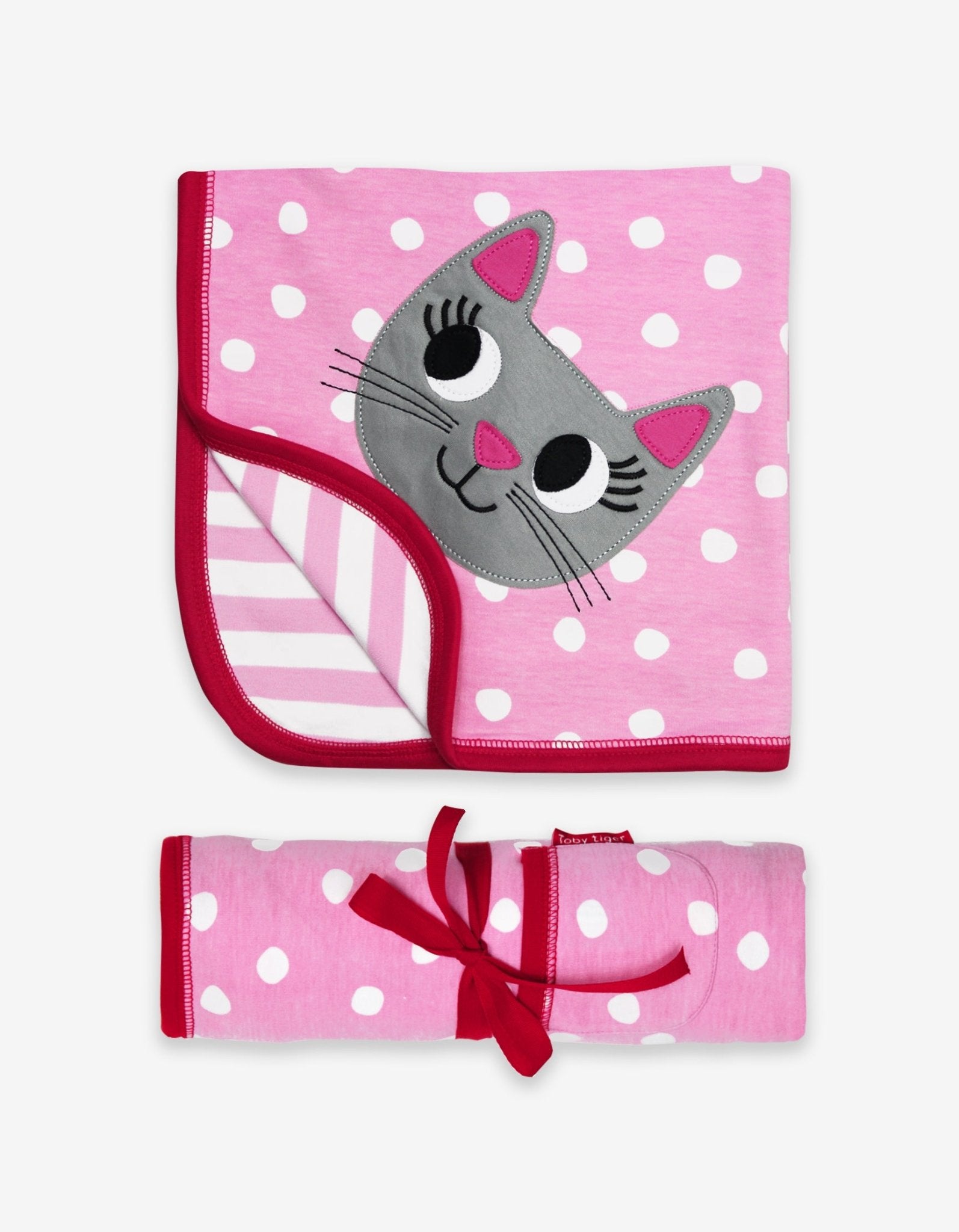 Organic Cat Applique Reversible Baby Blanket