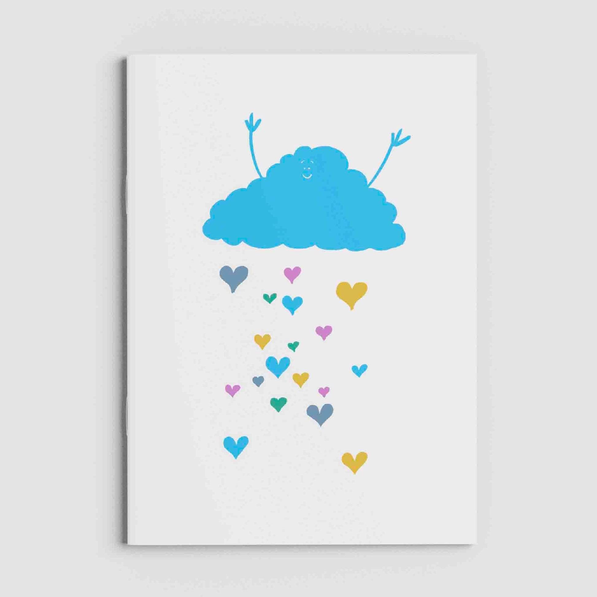 Blue Cloud Raining Hearts A5 Notebook