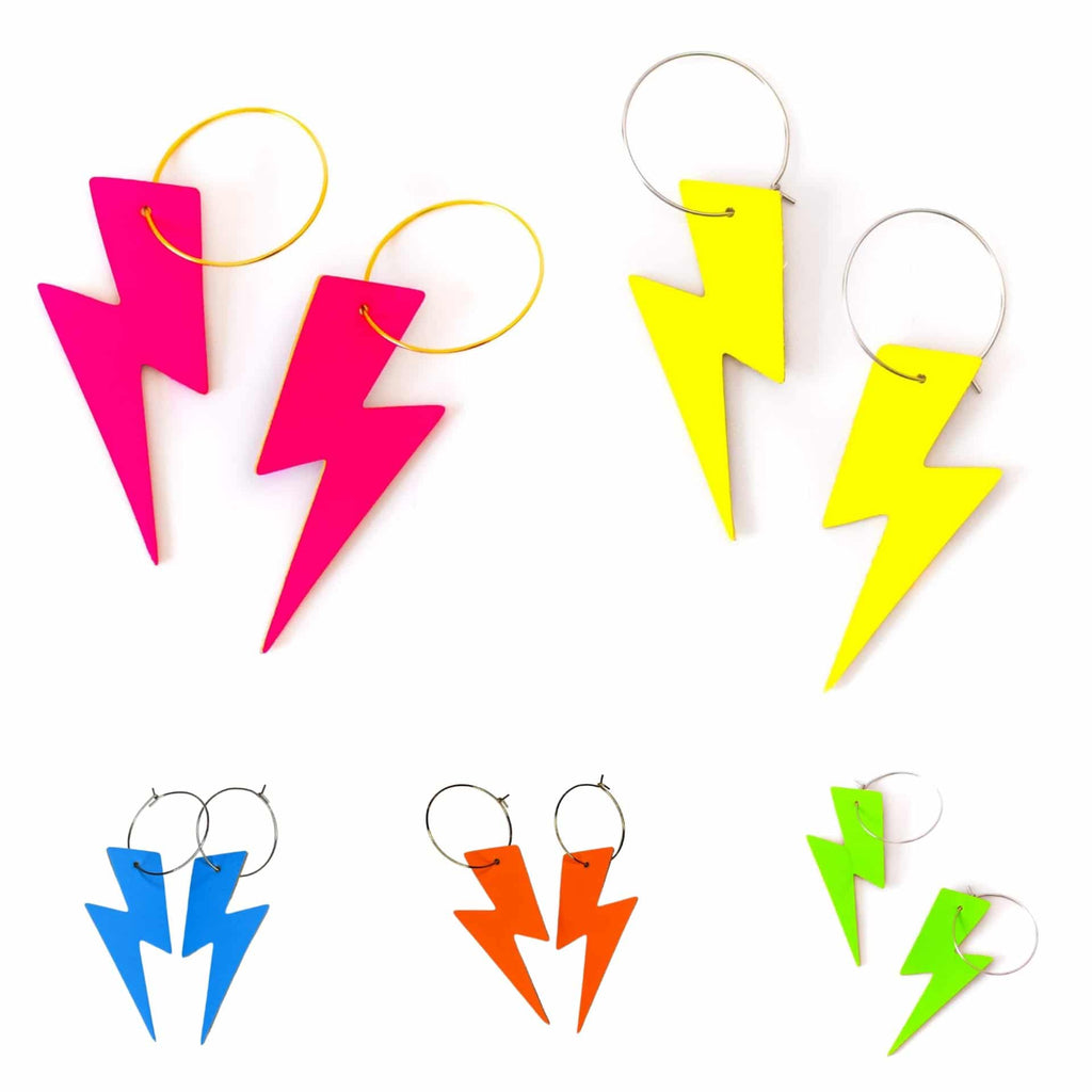 Blue Neon Cork Lightning Bolt Earrings