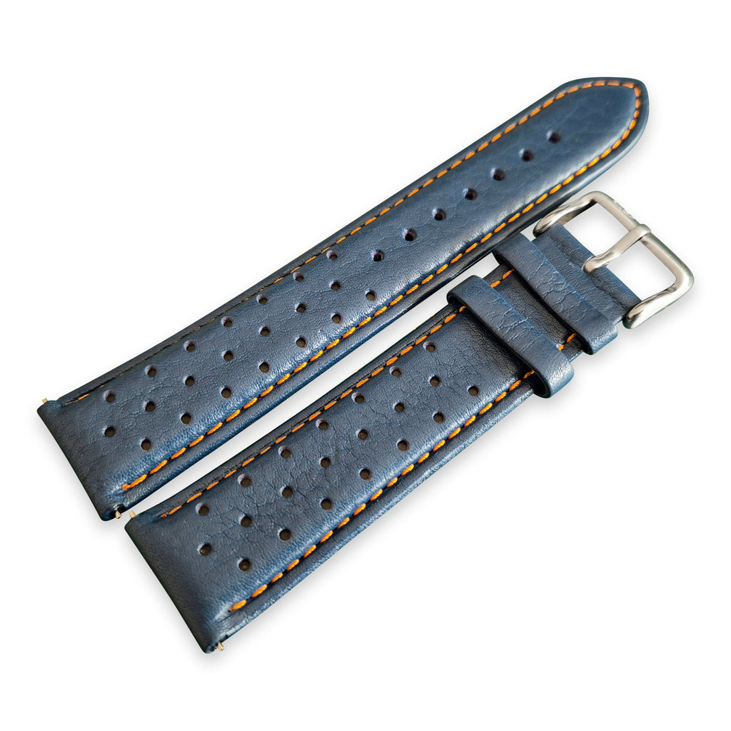 Blue and Orange Leather Rally Watch Strap 22mm