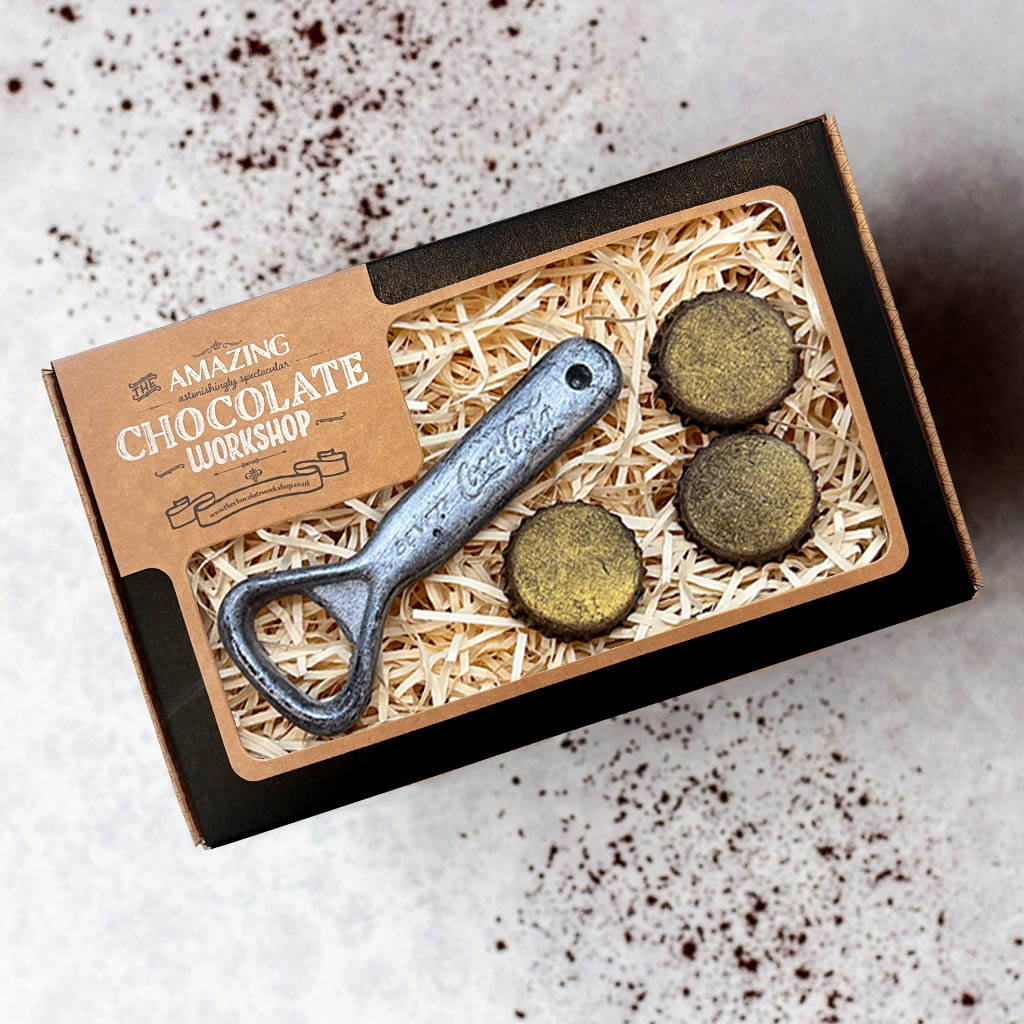 Handmade Chocolate Bottle Opener and Tops Beer Lovers Gift Box