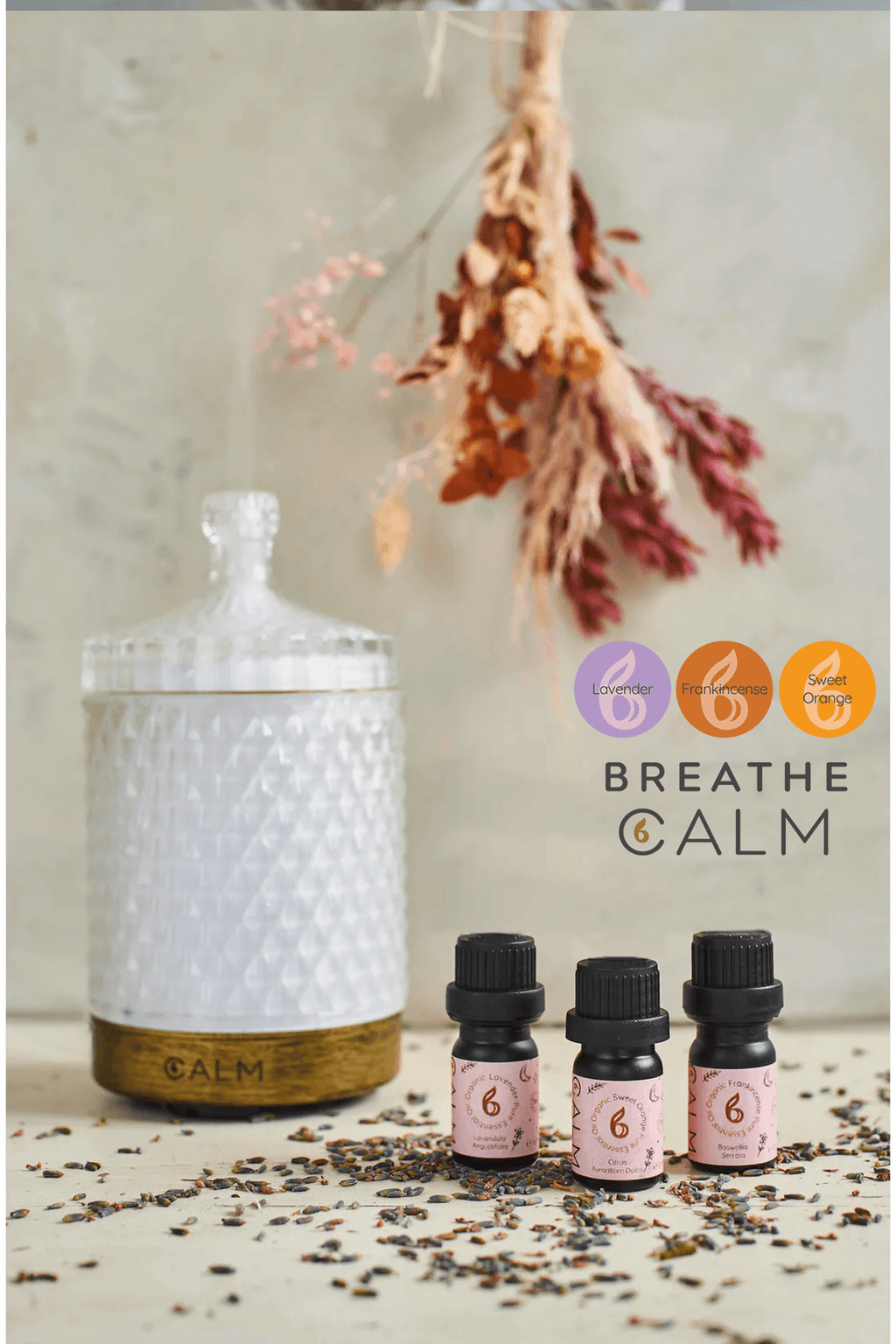 Aroma Diffuser with Breathe Calm Essential Oil Set