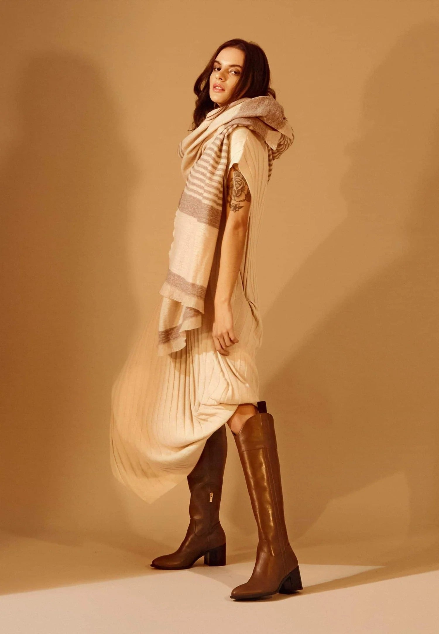 Brown Calf Leather Knee-High Boots – Women’s Block Heel Riding Boots