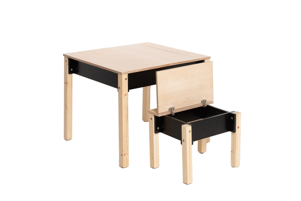 functional birch kids table and chair set with storage in a bright, organized playroom