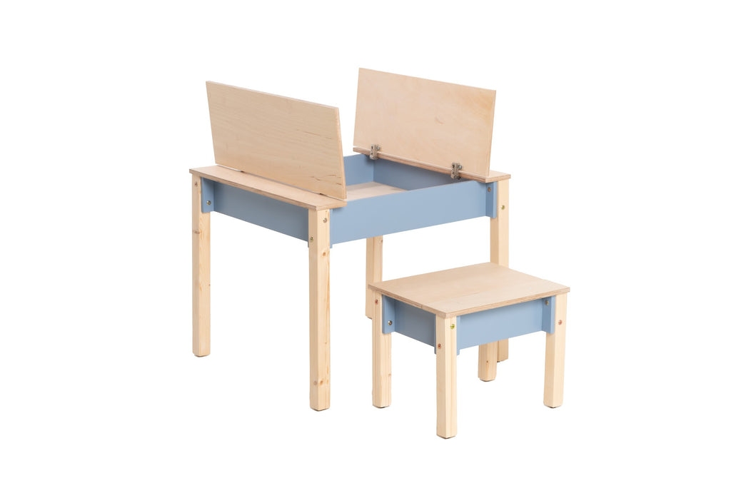 a functional kids chair with hidden storage in a bright playroom setting