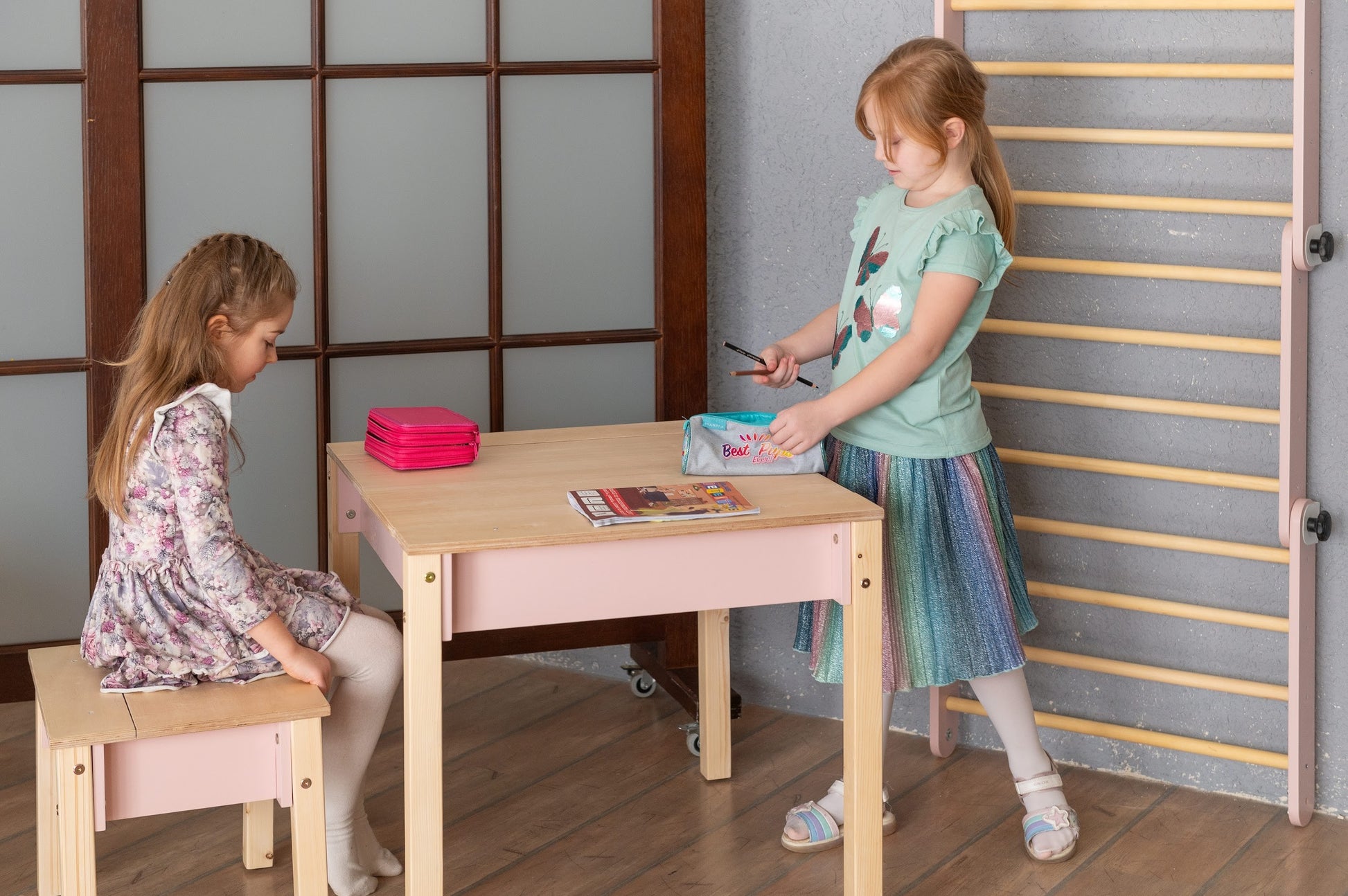 a functional kids chair with hidden storage in a bright, organized playroom setting