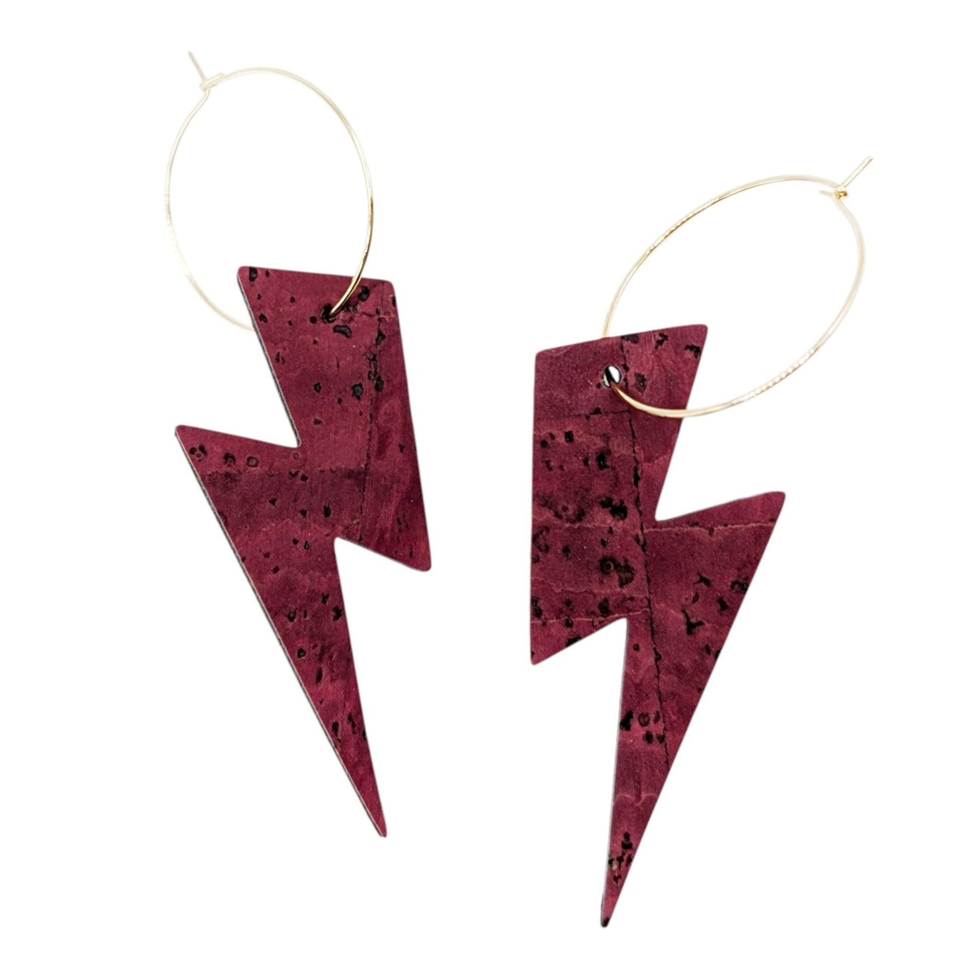 Burgundy Cork Lightning Bolt Earrings