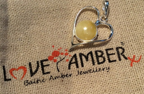 Butterscotch Baltic Amber Heart Pendant Silver
