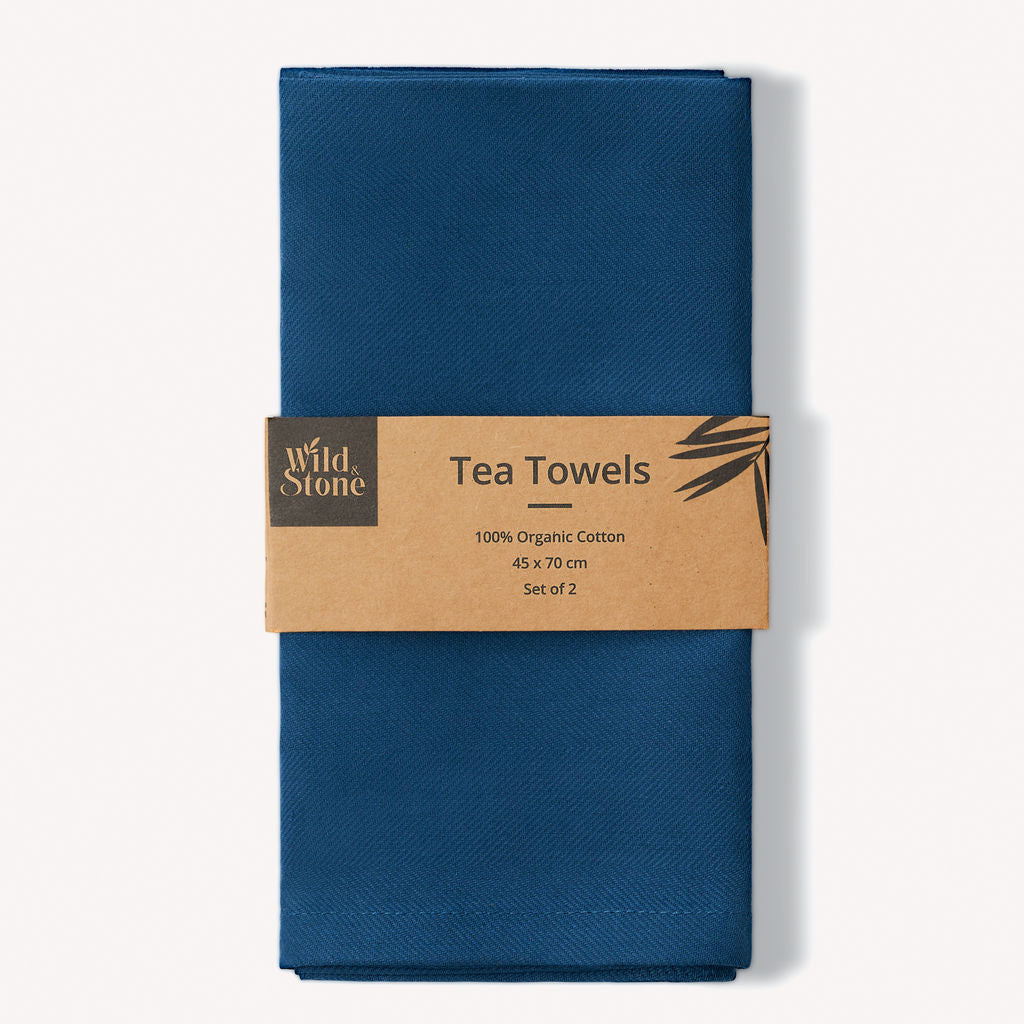 Organic Cotton Tea Towels Set of 2 Herringbone Weave