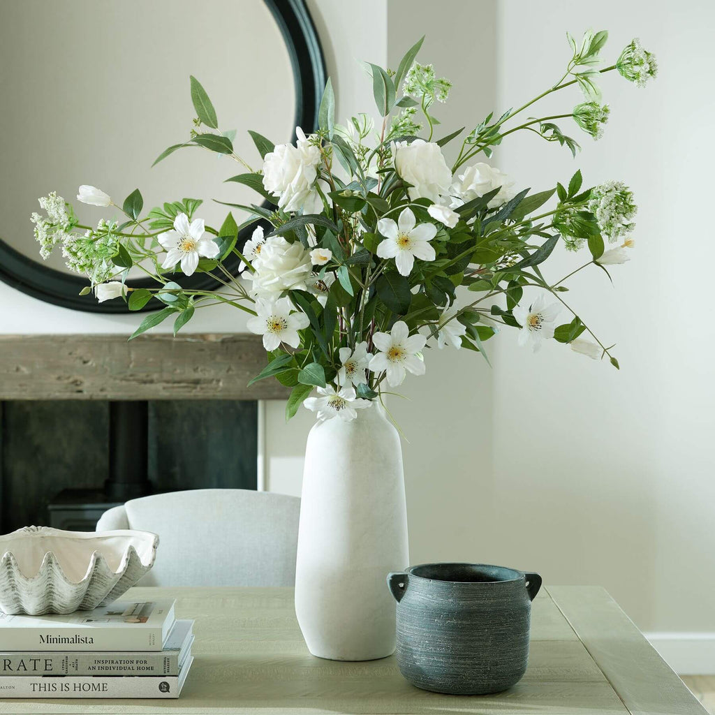 Large white artificial garden rose with lifelike layered petals, perfect for home decor or wedding centerpieces. by Sostter at brixbailey.com