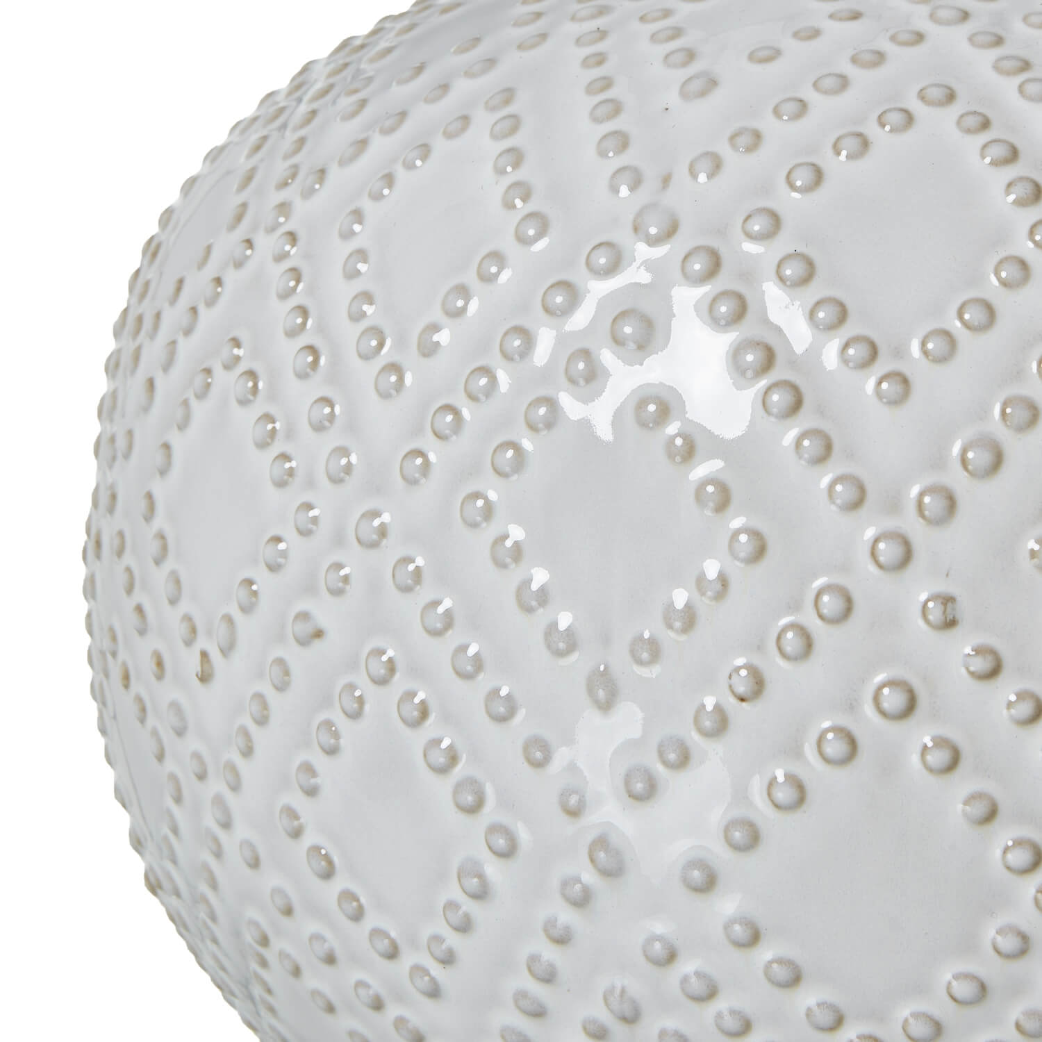 Handcrafted white ceramic lamp with beaded detail and linen shade, perfect for coastal or boho home decor. by Sostter at brixbailey.com