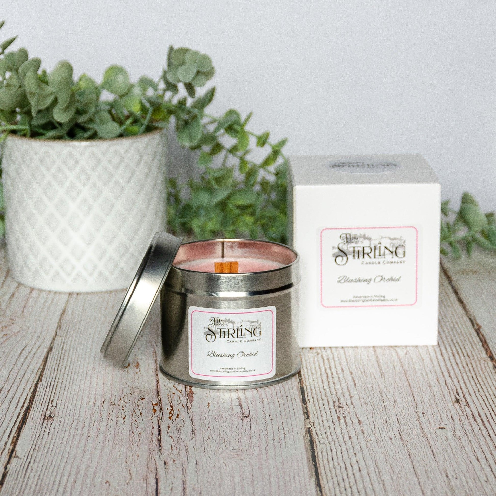 Blushing Orchid Travel Tin Candle with Wooden Wick