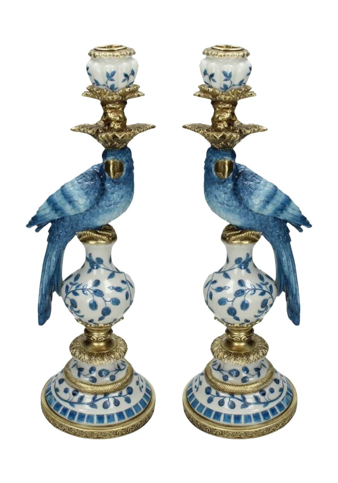 Blue Parrot Decorative Tall Candle Holder Pair 40cm