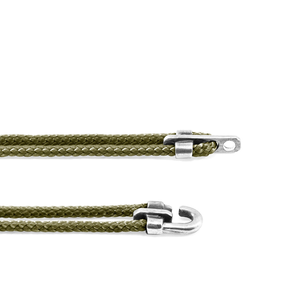 Canterbury Silver and Rope Bracelet - Khaki Green