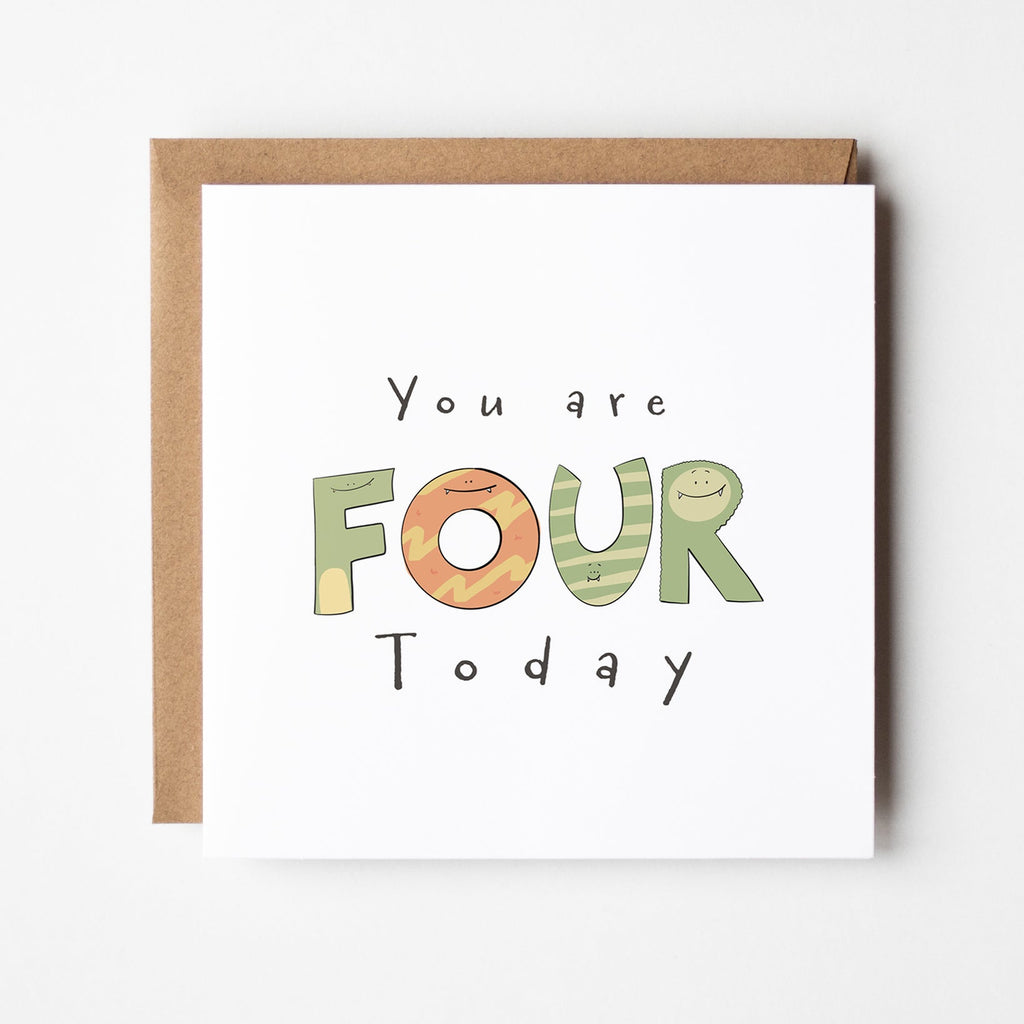 You're 4 Today Monster Birthday Card