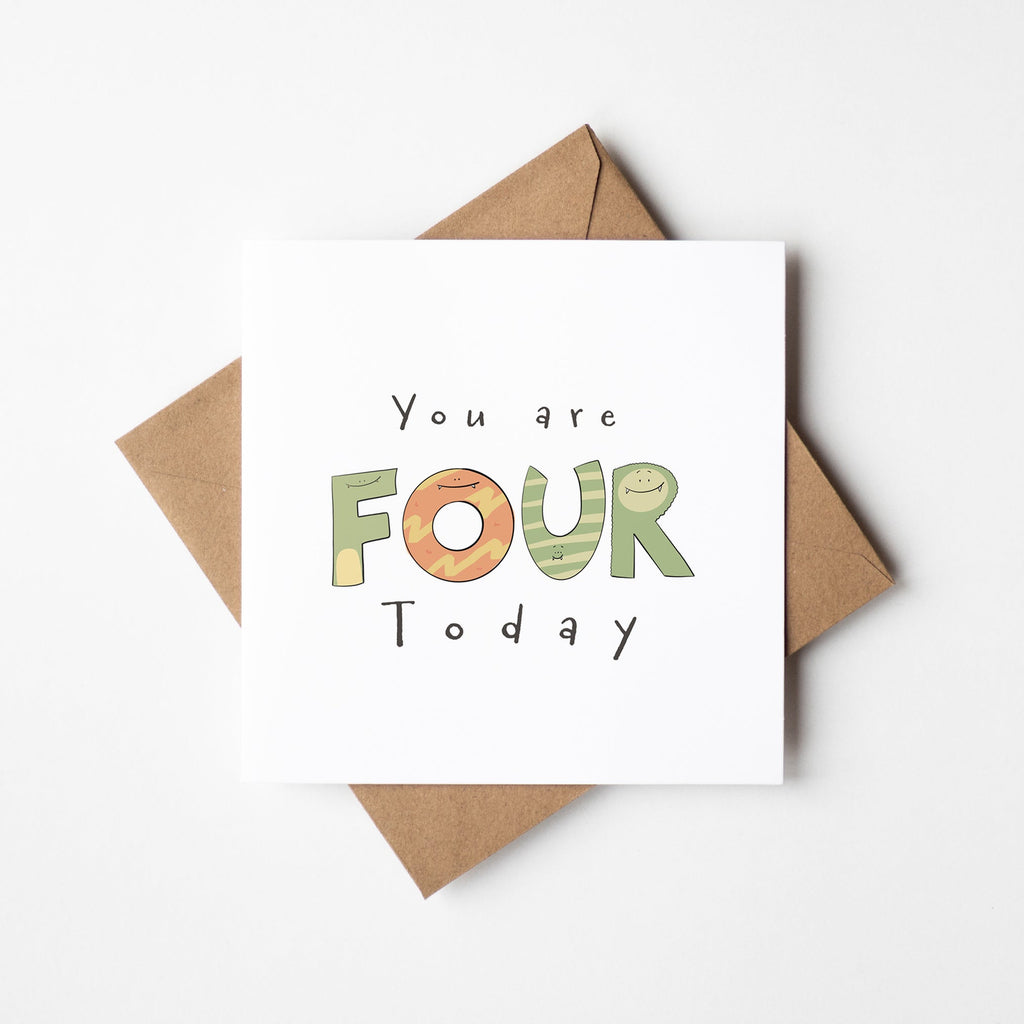 You're 4 Today Monster Birthday Card