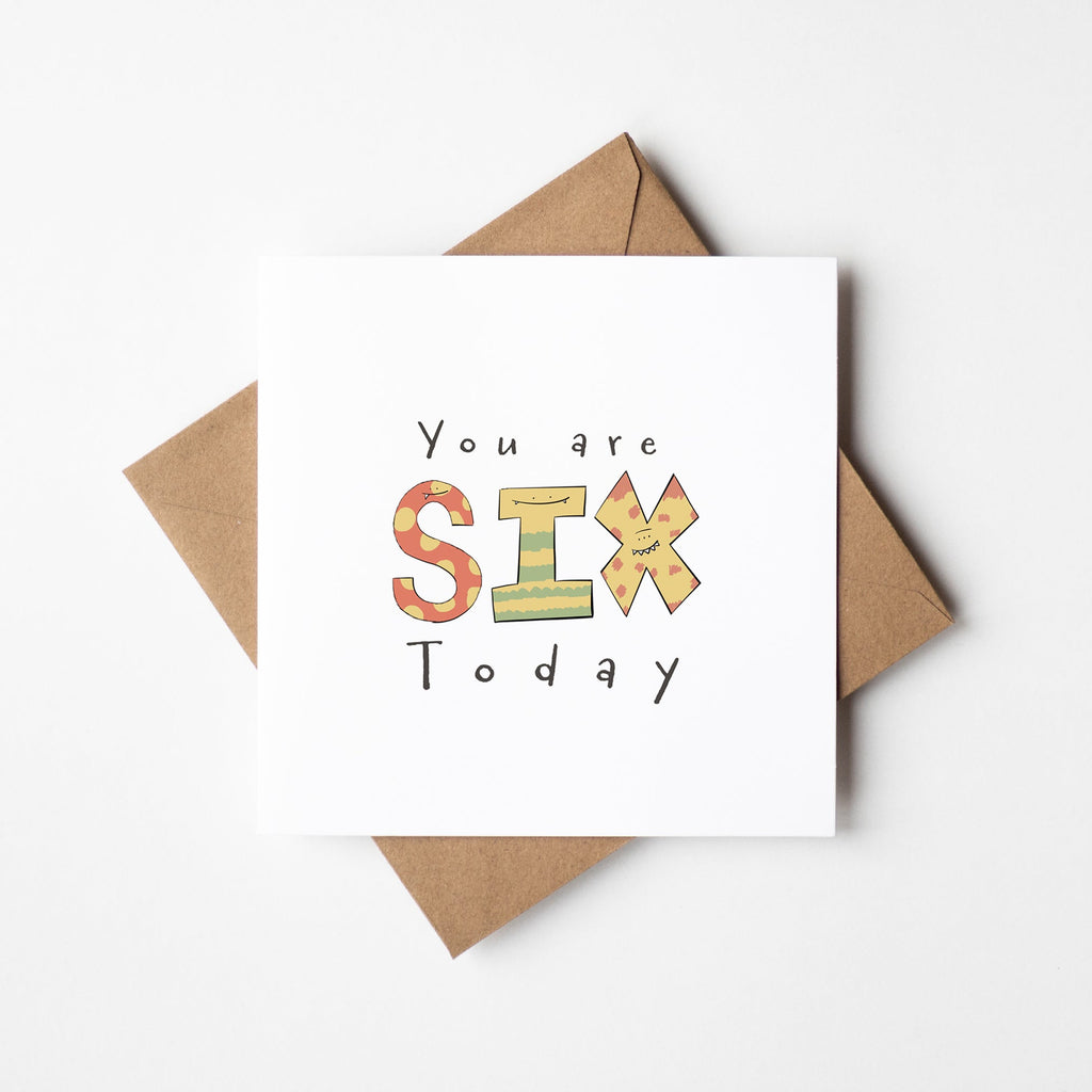 You Are 6 Today Colourful Monster Birthday Card