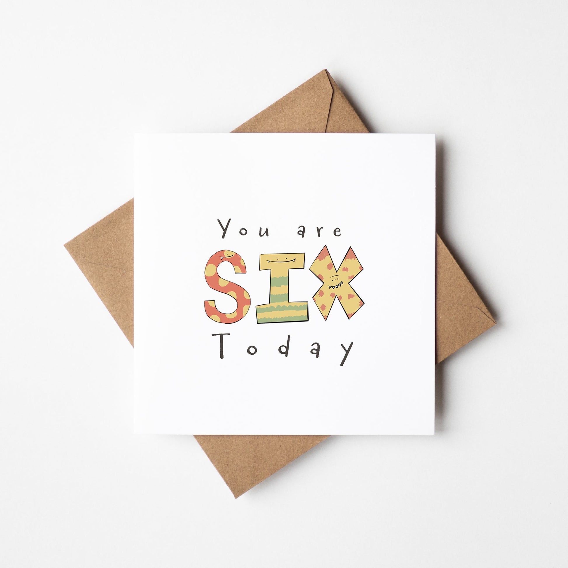 You Are 6 Today Colourful Monster Birthday Card