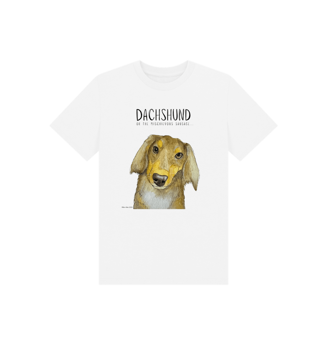 Mischievous Long Haired Hot Dog Kids T Shirt Small Pup Big Attitude