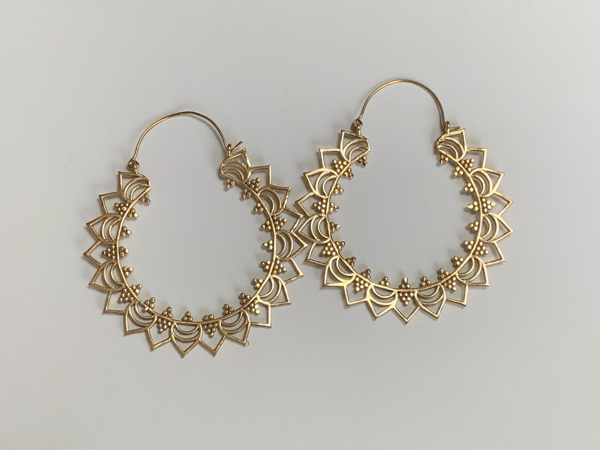 Mandala Brass Hoop Earrings Bold Bohemian Circles