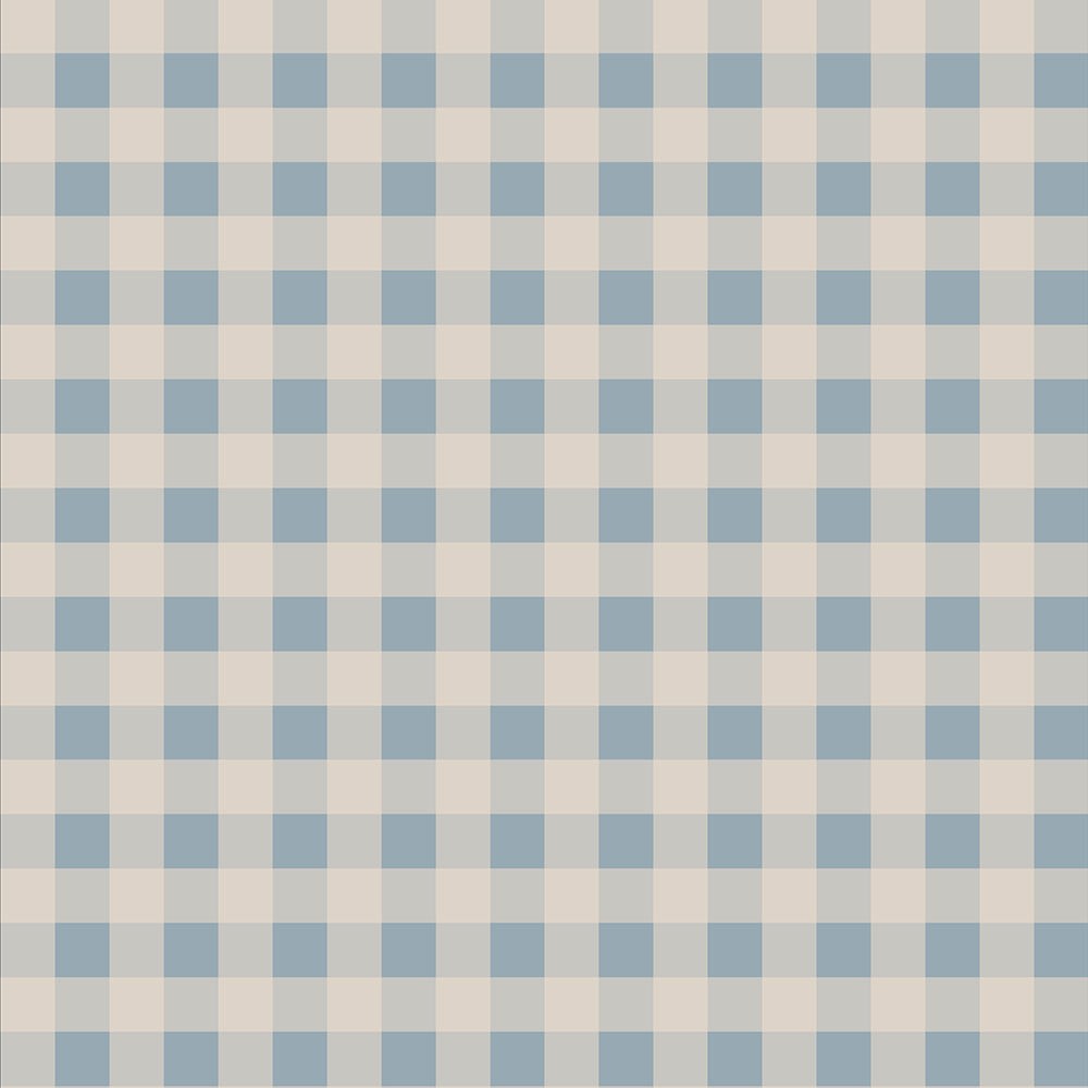 a soft blue and cream checkered wallpaper pattern glowing gently in a serene nursery