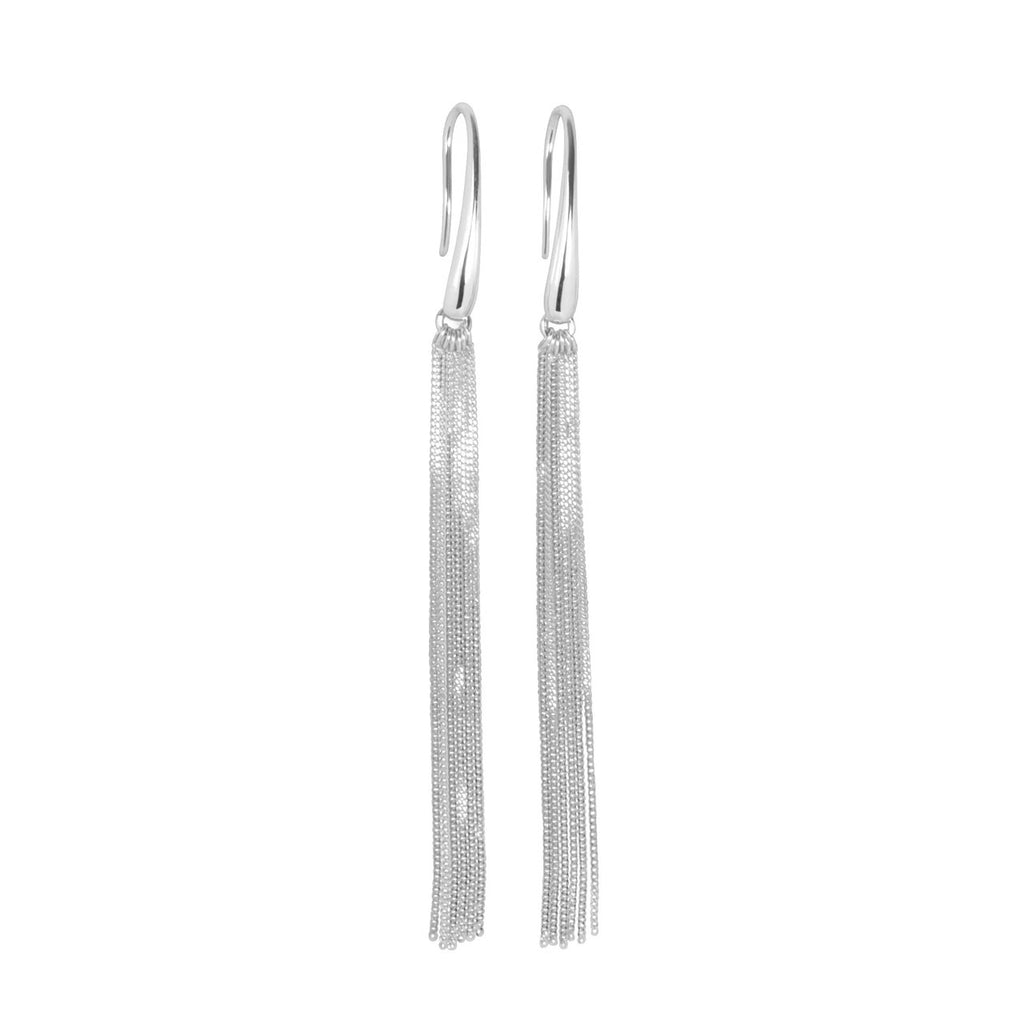 Elegant Curved Mount Earrings with Chain Tassels - MyaMoon Sterling Silver 9cm Length by MyaMoon at www.brixbailey.com