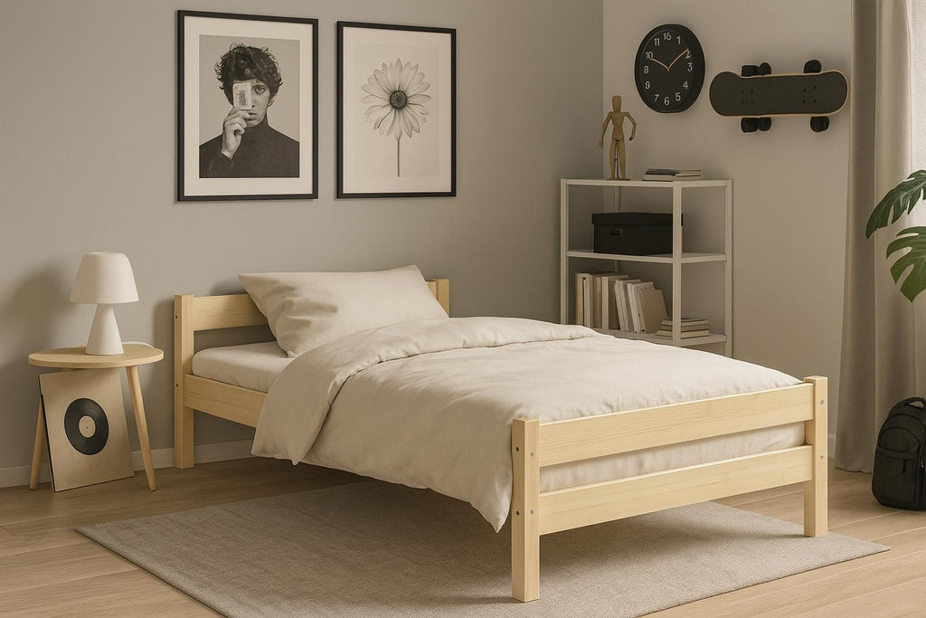 natural pine wood childrens bed with detailed assembly instructions and sturdy slats