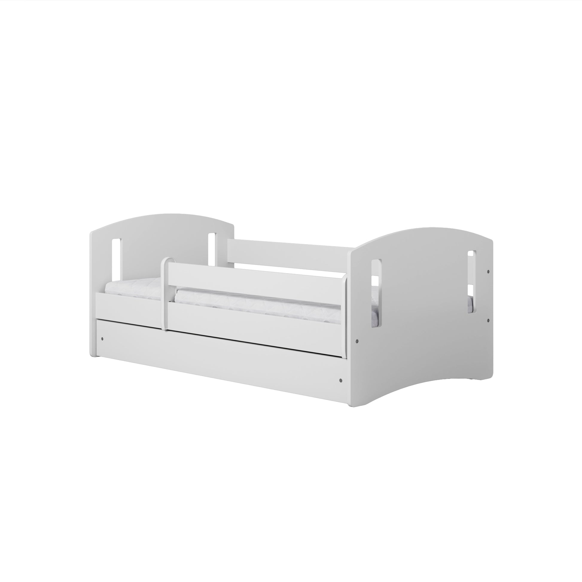 elegant white childrens classic bed with birch slat frame and optional storage drawer