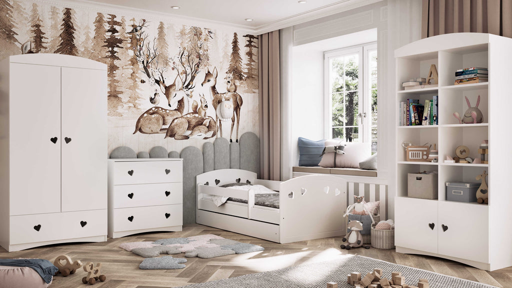 functional white julia kids bed with optional storage drawer for toys and essentials