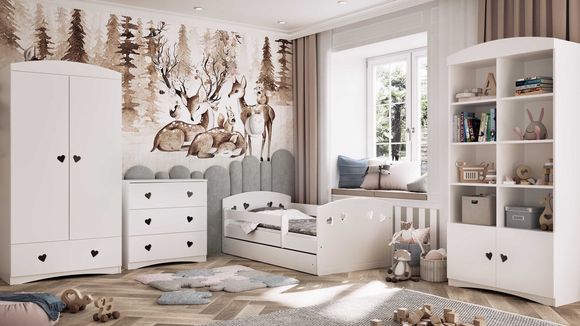 functional white julia kids bed with optional storage drawer for toys and essentials