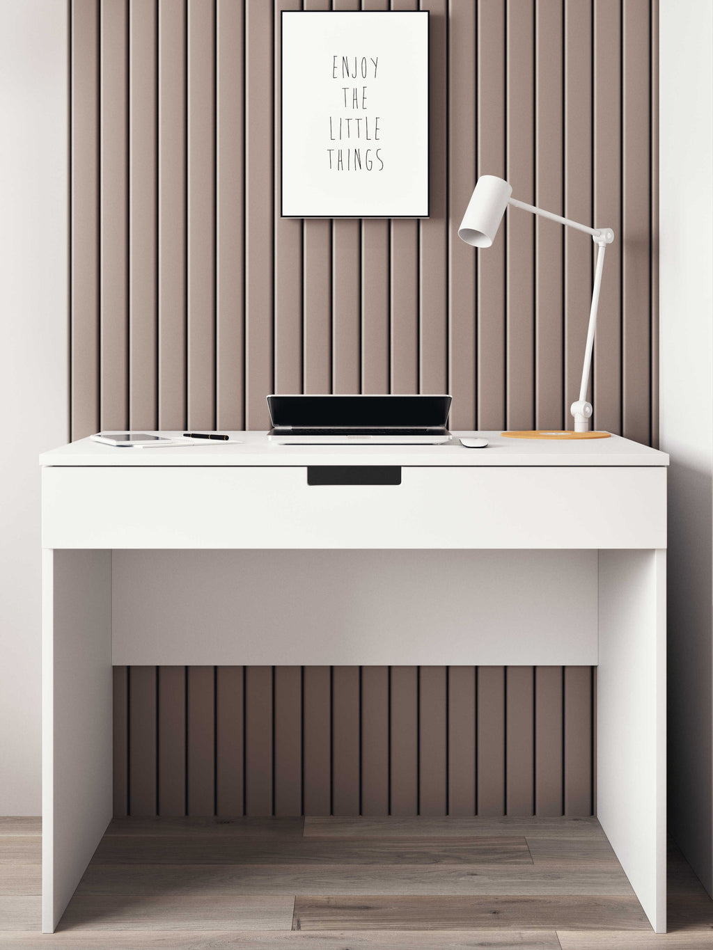 bold white tomi kids desk with a large drawer for art supplies and homework