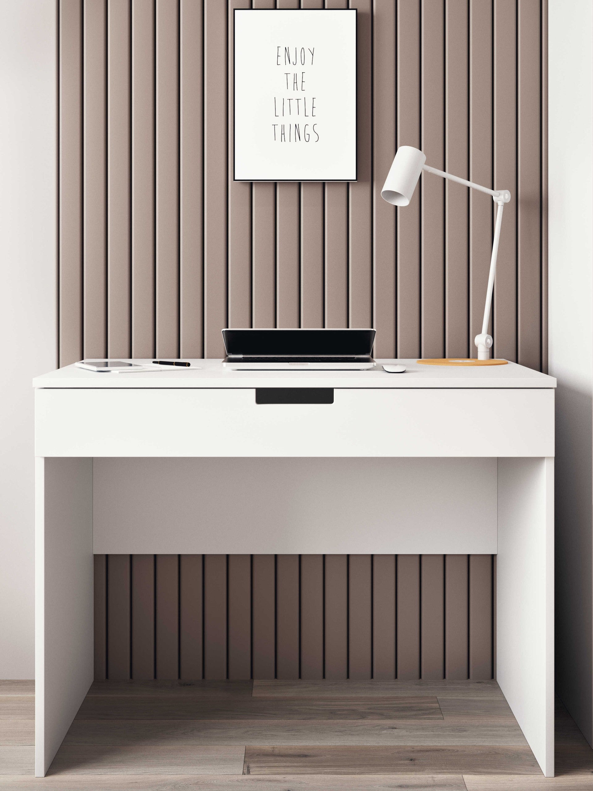 bold white tomi kids desk with a large drawer for art supplies and homework