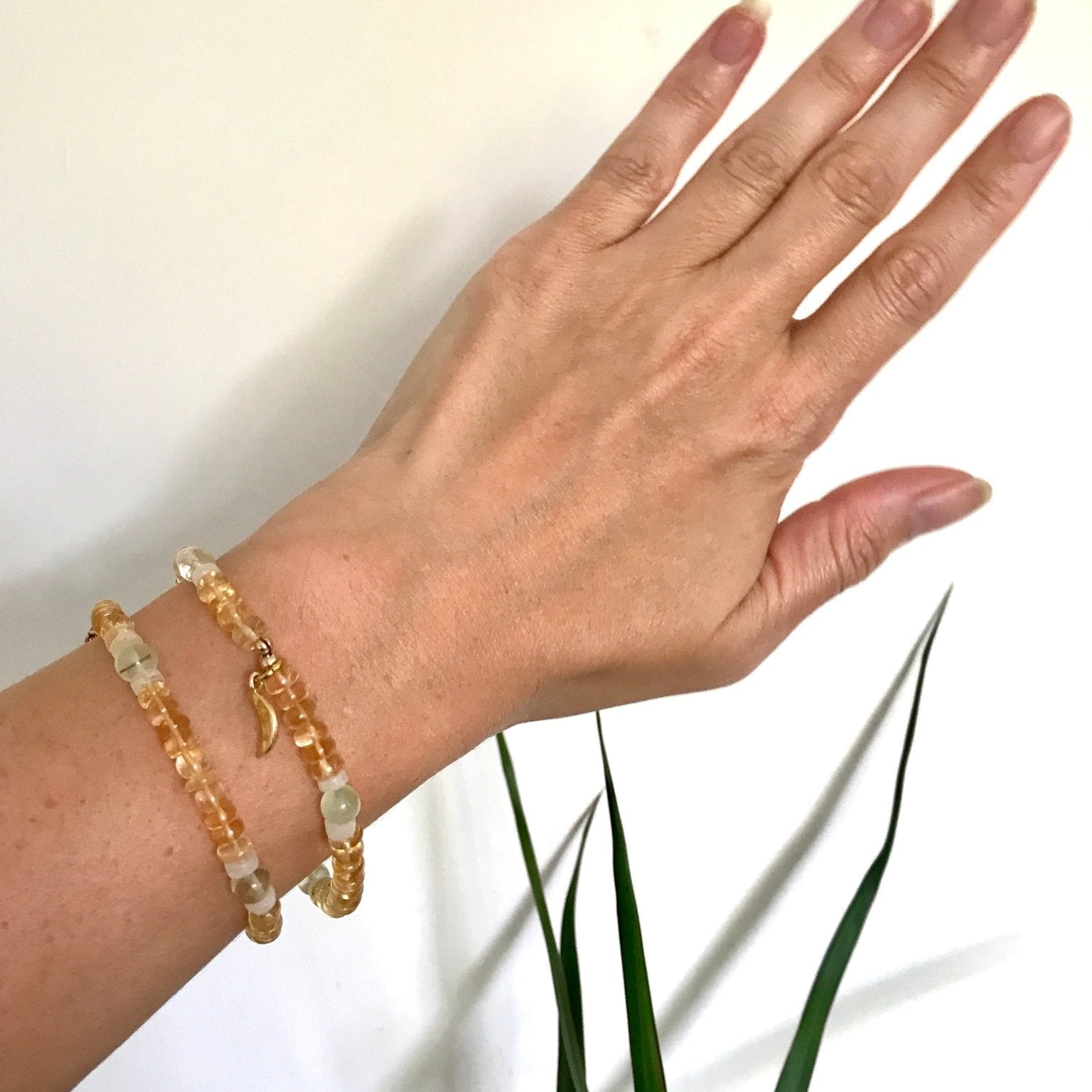 Citrine Moonstone Bracelet with Gold Charm