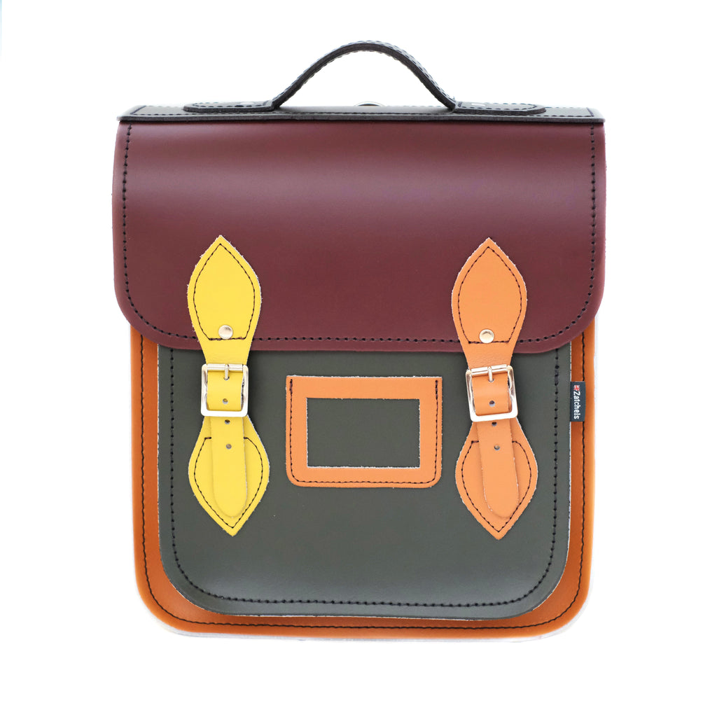 Handmade Leather City Backpack in Autumnal Kaleidoscope