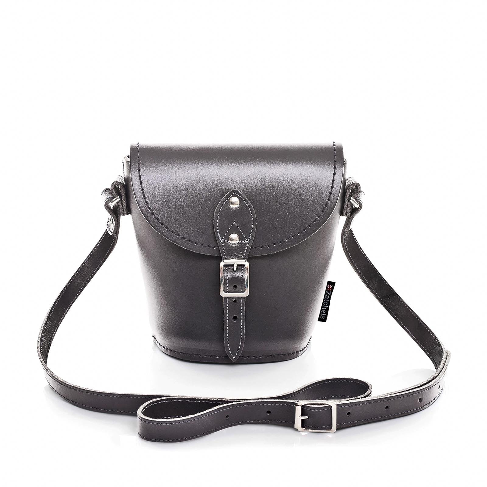 Handmade Leather Barrel Bag in Graphite