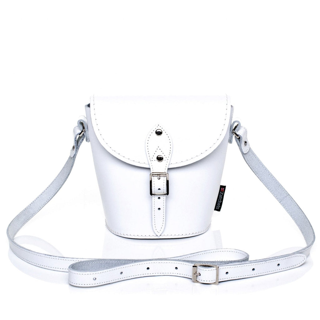 Handmade Leather Barrel Bag in White
